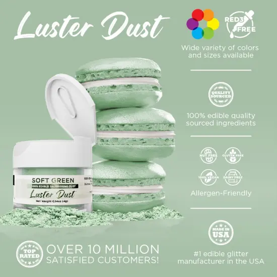 Bakell - Soft Green Luster Dust (4g, 1x Jar) Edible Vegan Dust & Paint for Baking, Desserts and Beverages {2}