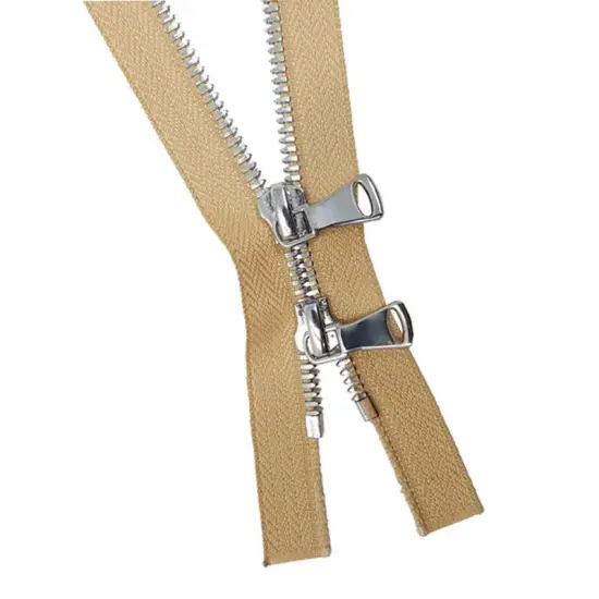 8MM Two Way Separating Open Bottom Zipper Beige Tape Nickel Teeth 36" {3}