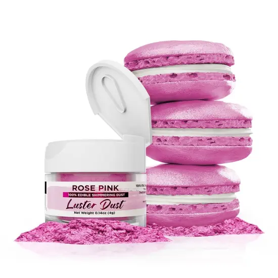 Bakell - Rose Pink Luster Dust (4g, 1x Jar) Edible Vegan Dust & Paint for Baking, Desserts and Beverages {1}