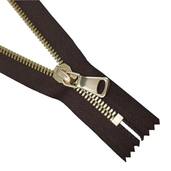 8MM One Way Non Separating Closed Bottom Zipper Brown Tape Brass Gold Teeth {5}