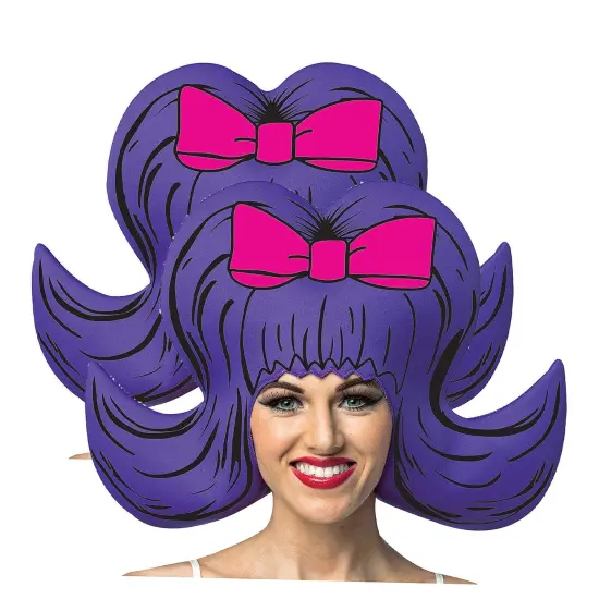 Bouffant Comic Wig Purple with Pink Bow {4}