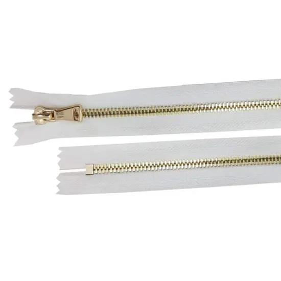 5MM One Way Closed Bottom Zipper White Tape Brass Teeth 7" {2}