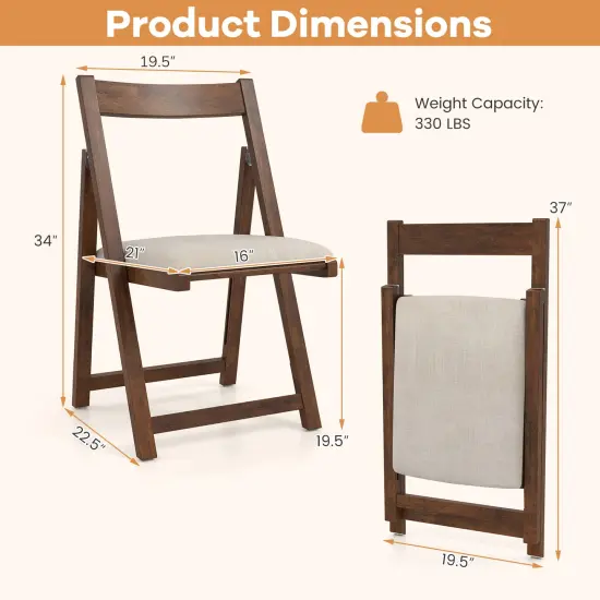 Set of 4 Folding Dining Chairs with Curved Backrest and Soft Cushion Seating Walnut {8}