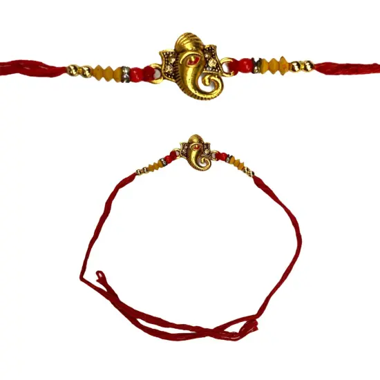 Ganesh Designer Hamper Rakhi for Brother, Bhai and Bhabhi, Raksha Bandhan Memorial Red Thread Bracelet for Indian {5}
