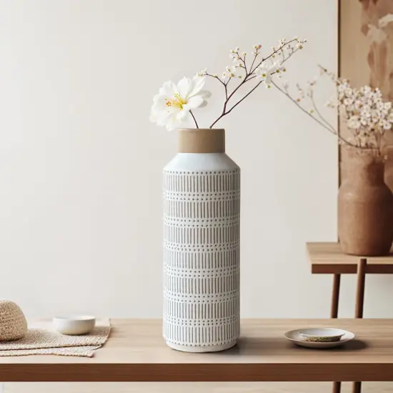 15.75" Rustic Ceramic Vase – Large Farmhouse Flower Vase for Home & Office Decor {3}