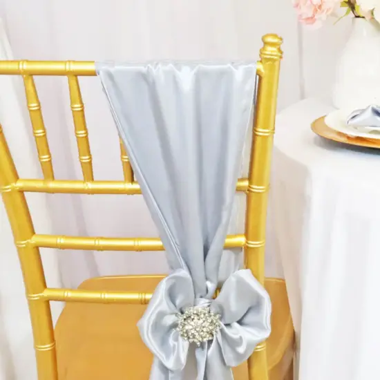 10 Pieces Satin Chair Sashes 8 by 108 inches Platinum or Light Silver {5}