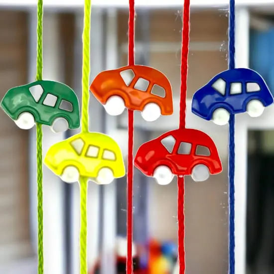 Set Of 2 Cute Cartoon Rakhi Featuring Adorable Car Designs Thread Perfect Rakhi for Brother Raksha Bandhan Bracelets for Bhai Bhaiya {3}