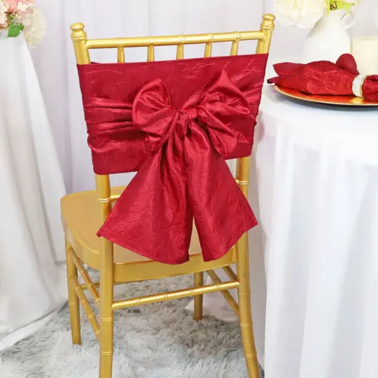 10 Pieces Apple Red Crushed Taffeta Chair Wraps, 9.5"x108" Vibrant Event Bands {2}