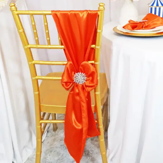 10 Pieces Orange Smooth Satin Chair Sashes, 8"x108" Decorative Accents {2}