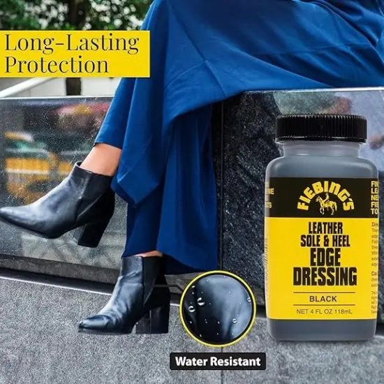 Fiebing's Leather Sole & Heel Edge Dressing, 2-Pack Black (4 oz) - High Gloss Shoe Dressing for Leather Soles & Heels - Provides a Protective Finish - Includes Brush Applicator {5}