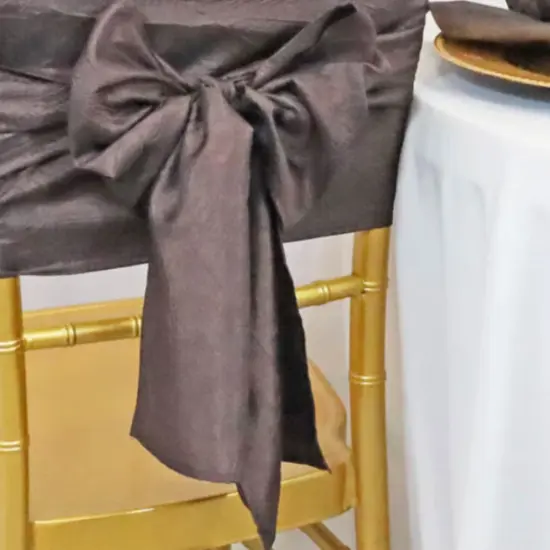 10 Pieces Chocolate Crushed Taffeta Chair Wraps, 9.5"x108" Elegant Event Bands {4}