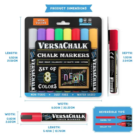 VersaChalk Neon Liquid Chalk Markers for Chalkboards, Set of 8 - 5mm Bold Tip {2}