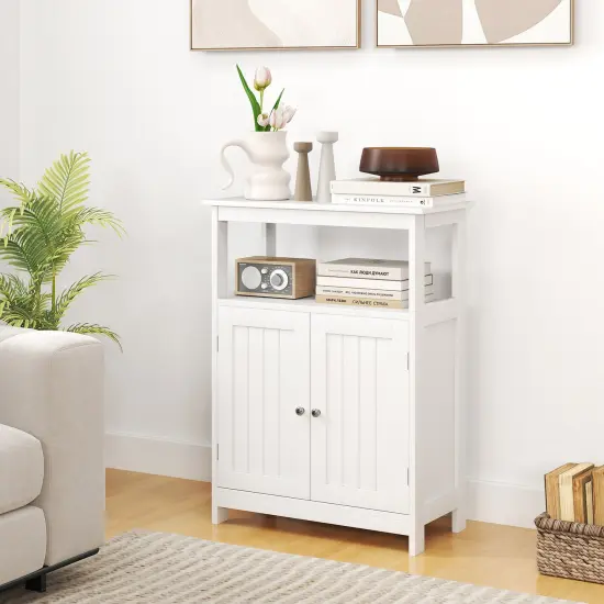 Freestanding Bathroom Storage Cabinet with Open Compartment and Adjustable Shelf White {2}