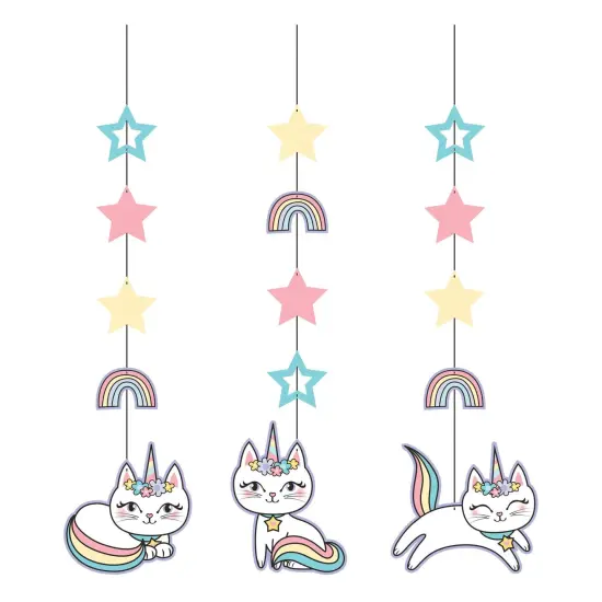 Kitty Cat Sassy Caticorn Hanging Swirl Decorations - 3ct {1}