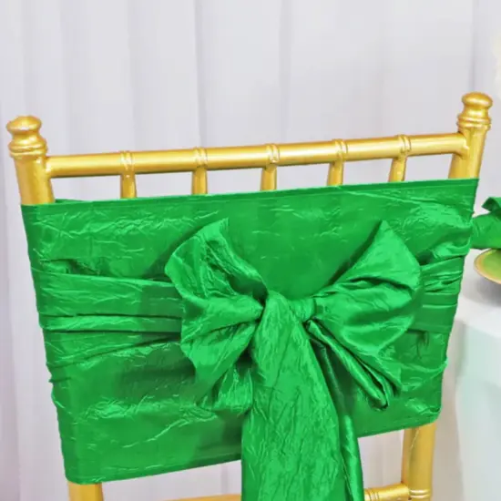 10 Pieces Emerald Green Textured Crushed Taffeta Chair Wraps, 9.5"x108" Stylish Event Sashes {4}