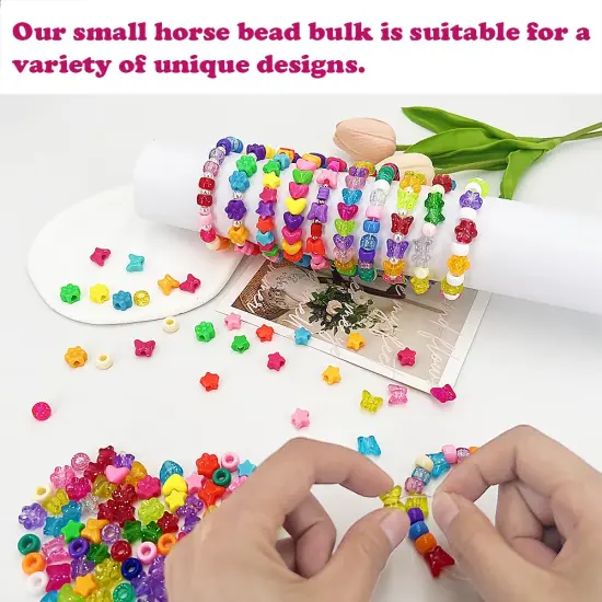 MIIIM 1000Pcs 6x9mm Pony Beads Shapes in 5 Styles 21 Colors, Heart, Star, Butterfly, Flower, Assorted Kandi Beads for Friendship Bracelet, Big Hole Hair Braids Crafts, Jewelry Making (Multi-Glitter) {3}