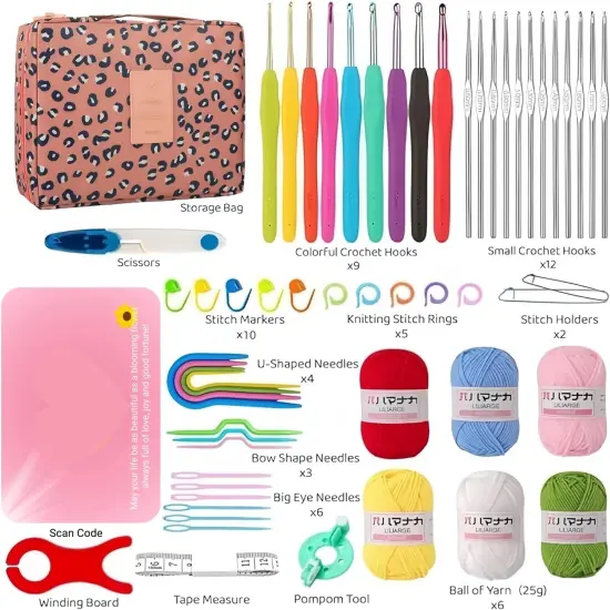 63Pcs Crochet Kit with 6 Colors Yarn - Leopard {2}