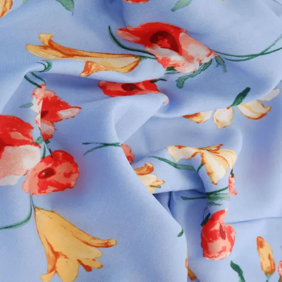 1 Yard Rayon Challis Floral Print Fabric, 54&Prime; Wide CHAMBRAY {2}