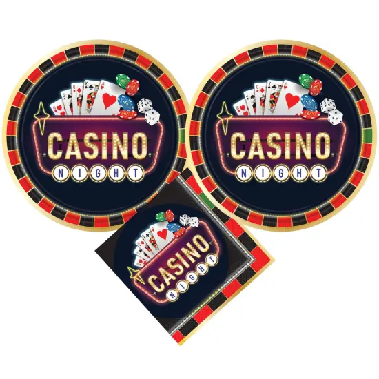 Casino Night Party Supplies Bundle, 10.5" Paper Dinner Plates and Luncheon Napkins, Serves 16 {1}