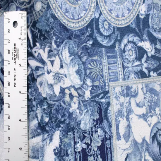 1 Yard Blue Renaissance Print Stretch Velvet Fabric for Dancewear Leggings Costumes Streetwear (36" x 60") Inches Wide {2}