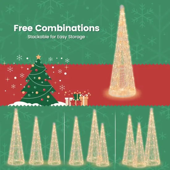 Costway Set of 3 Pre-lit Christmas Cone Trees Xmas Decoration with Star String & 90 Lights {5}