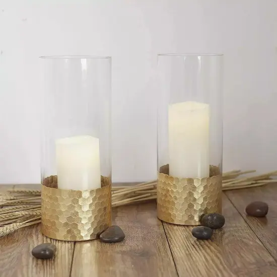 6 pcs 12" tall Clear Gold Glass Cylinder Honeycomb Vases Wedding Centerpieces {4}