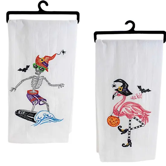 Kay Dee Designs 28.0 Inch Flamingo/Skeleton Hand Towel Halloween Hand Towel Set , Bat Witches Hat Multicolored {1}