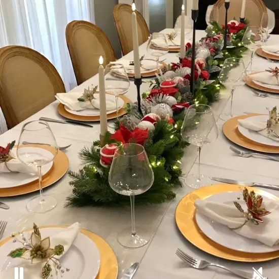 Red, Gold, Blue, Green Poinsettia, Magnolia Garland (Unlit) {9}