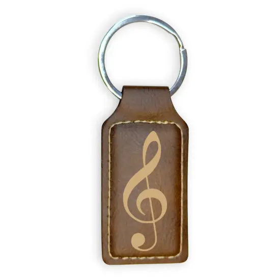 Keychain - Rectangle - Treble Clef Note - Leather Pink/Black {5}