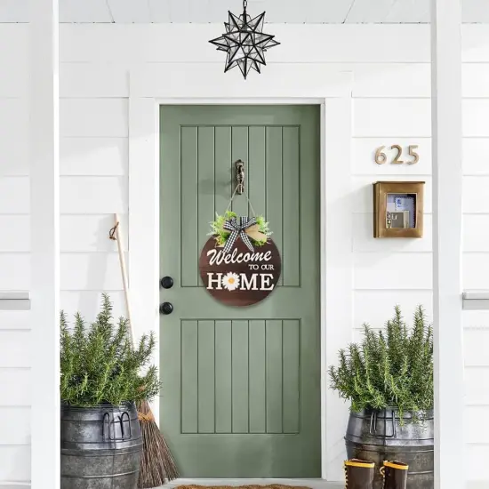 Interchangeable Welcome Sign for Front Door with 4 Seasonal Wreaths and 14 Changeable Icons, Farmhouse Front Door Signs, Door Decoration Porch Decor, Seasonal Wooden Home Sign home d&eacute;cor (6wood) {3}