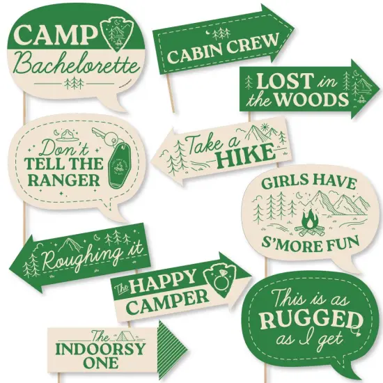 Big Dot of Happiness Funny Camp Bachelorette Photo Props, Glamping Bachelorette Party Decorations, Cabin Crew Photo Booth Props Kit - 10 Piece {1}