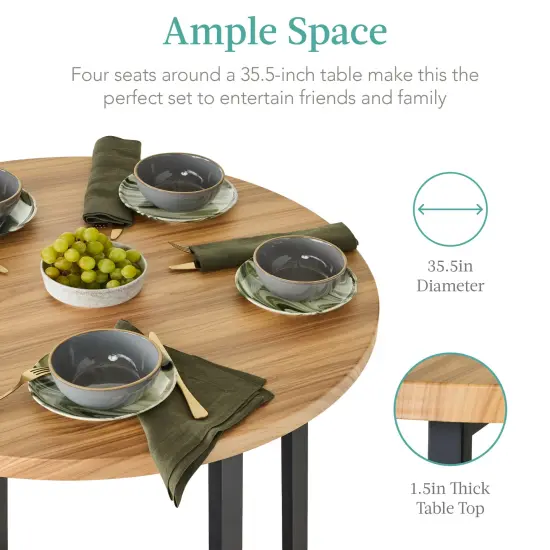 Best Choice Products 5-Piece Modern Round Counter Height Dining Set w/ 4 Chairs, 1.5in Thick Table Light Brown/Black {4}