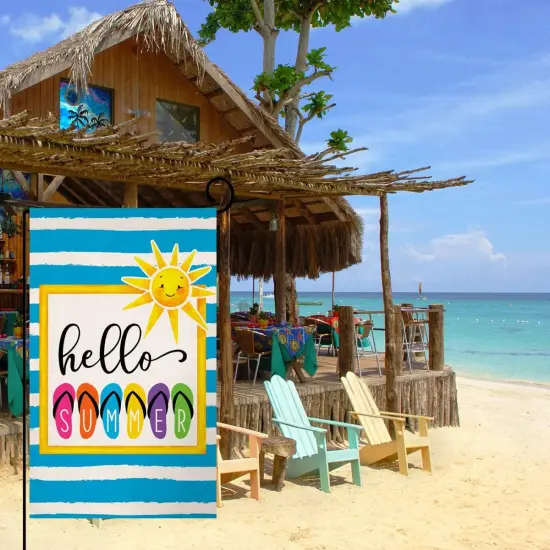 Hello Summer Beach Garden Flag 12x18 Vertical Double Sided Colorful Slippers Holiday Outside Decorations Burlap Yard Flag BW330 {2}