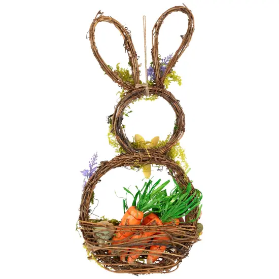 Northlight Artificial Floral Bunny Hanging Easter Basket Decoration - 14.5" Brown {6}