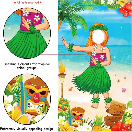 Hawaiian Photo Door Banner, Luau Party Decorations, Large 65&times;39 inches Tiki Luau Photo Props, Aloha Tiki Banner for Party Hawaiian Door Banner, Party Supplies for Tropical Beach {3}