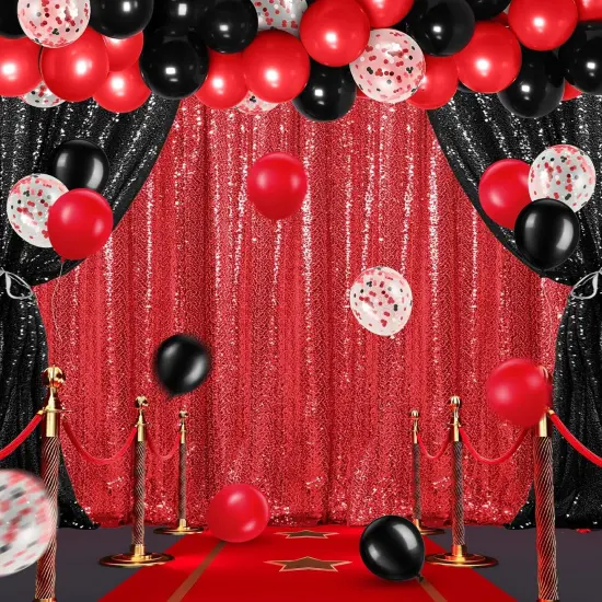 137 Pcs Black Red Party Decorations with 4 Sequin Backdrop Curtain 133 Balloon Arch Kit 2025 Graduation Decorations Birthday Party Photo Backdrop for Wedding Anniversary Decor {4}