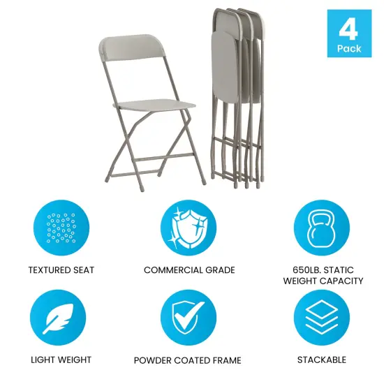 Emma and Oliver Plastic Folding Chair - 4 Pack 650LB Weight Capacity Beige {5}