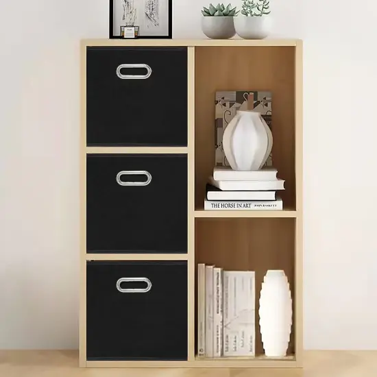 SEVENDOME Black Fabric Storage Bins Cube ,11x11x11 Fabric Cubby Organizer Baskets with Handle, Foldable Basket for Closet or Collapsible Storage Box Set of 2 (Black ) {6}