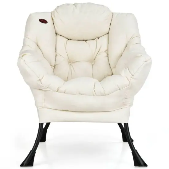 Modern Soft Polyester Fabric Accent Chair with High-Density Cushioning and Side Storage Pocket Beige {5}