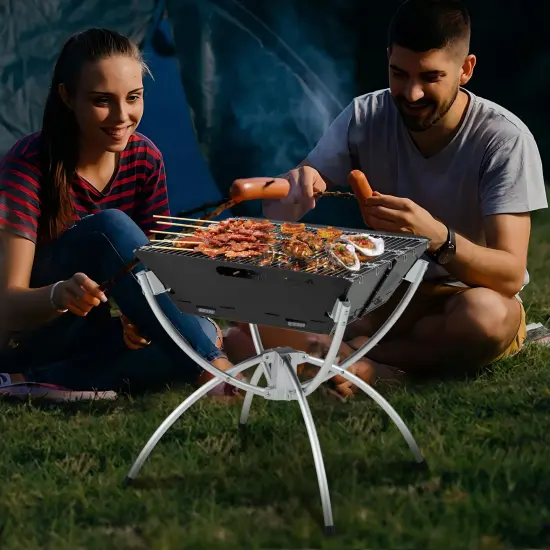 3-in-1 Stainless Steel Campfire Grill with Carry Bag Silver {2}