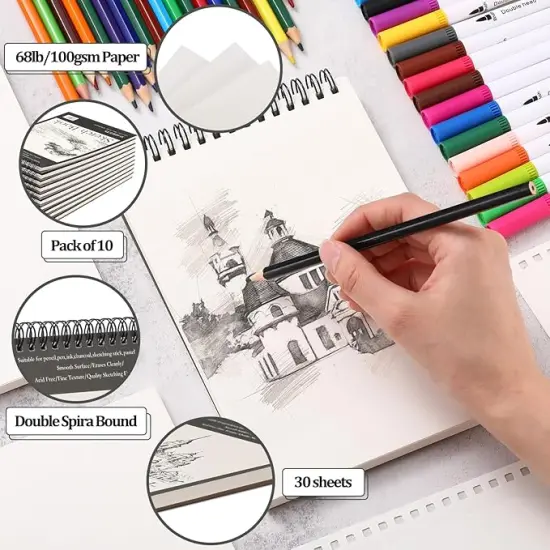 20 Pcs 5.5'' x 8.5'' Top Spiral Bound Sketch Book 30 Sheet Each(68lb/100gsm) {4}
