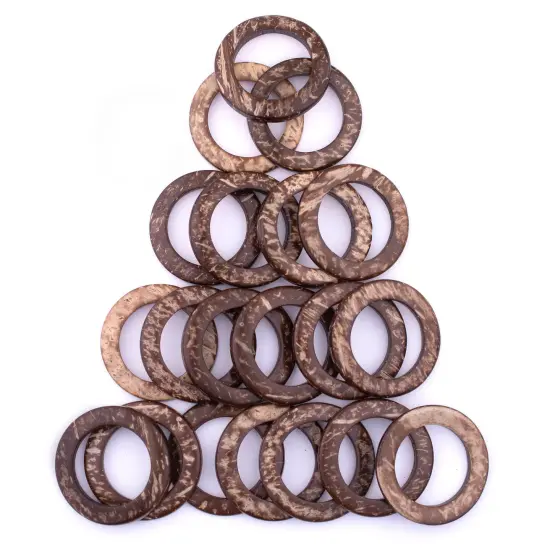 The Bead Chest Natural Coconut Shell Ring Pendants 35mm, Set of 20 Brown Wood Large Hole {1}