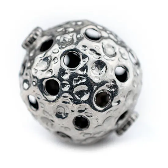 The Bead Chest Jumbo Hollow Hammered Silver Bead (34mm) {1}