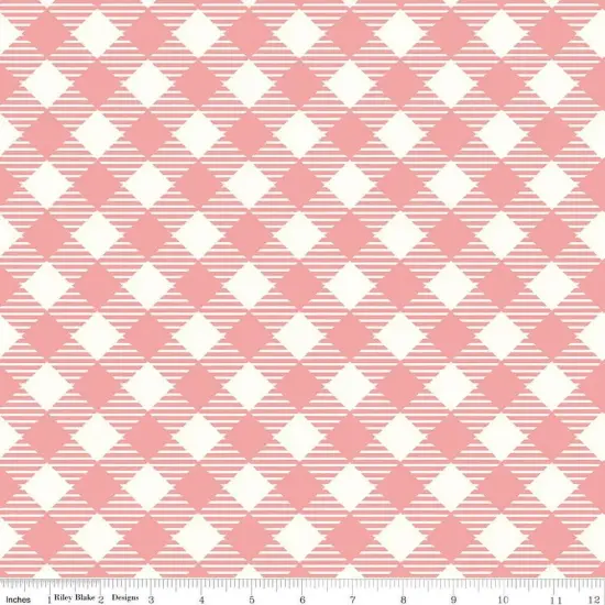 Pink Coral Lori Holt Bee Ginghams Cotton Wideback Fabric per yard {1}