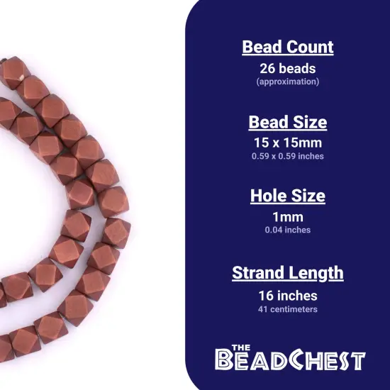 The Bead Chest Light Brown Cornerless Cube Wood Beads: 15mm Diamond Cut Natural Organic Beads for Jewelry Making {4}