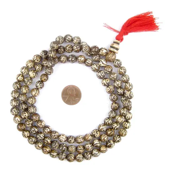 The Bead Chest Patterned Bone Mantra Mala Beads 8mm Nepal Brown Round 36 Inch Strand {2}