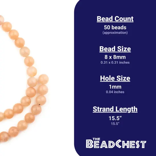 The Bead Chest Peach Orange Round Aventurine Beads (8mm) {5}