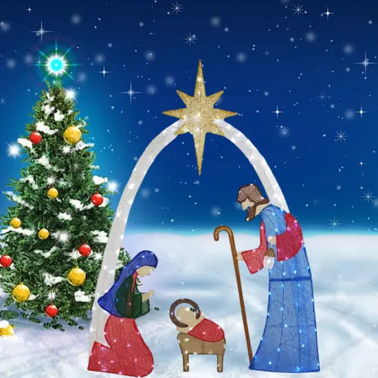 Traditional 54-Inch H Nativity Scene with 115 Cool White LED Christmas Lights {5}