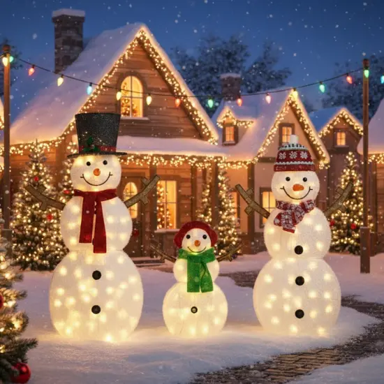 48-Inch, 42-Inch & 24-Inch Snowman Set Lighted 2D Holiday Decoration Trio {1}