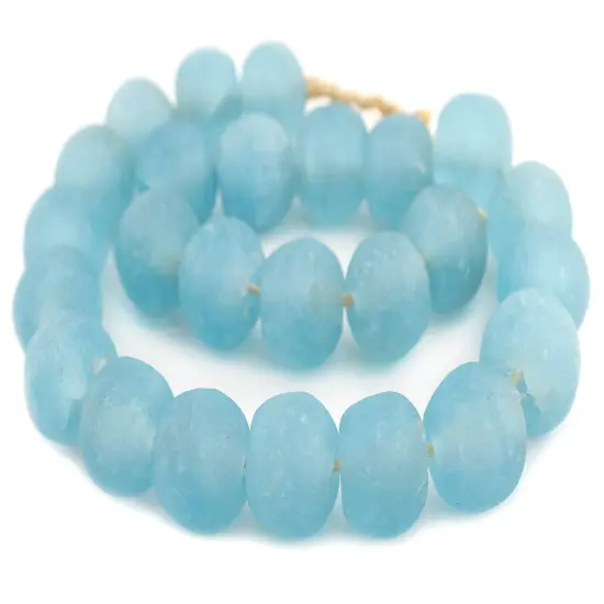 Super Jumbo Recycled Glass Beads - Beaded Wall Hangings - Extra Large African Sea Glass Beads 32-35mm - The Bead Chest (Baby Blue) {3}
